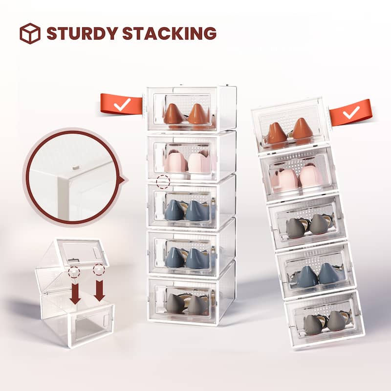24 Pack Plastic Foldable Shoe Organizer Stackable Storage Boxes Bed
